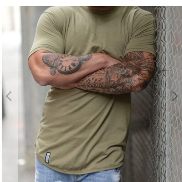 Zivi Apparel Khaki Green Curved Hem Tee Shirt S T20 - Picture 2 of 9